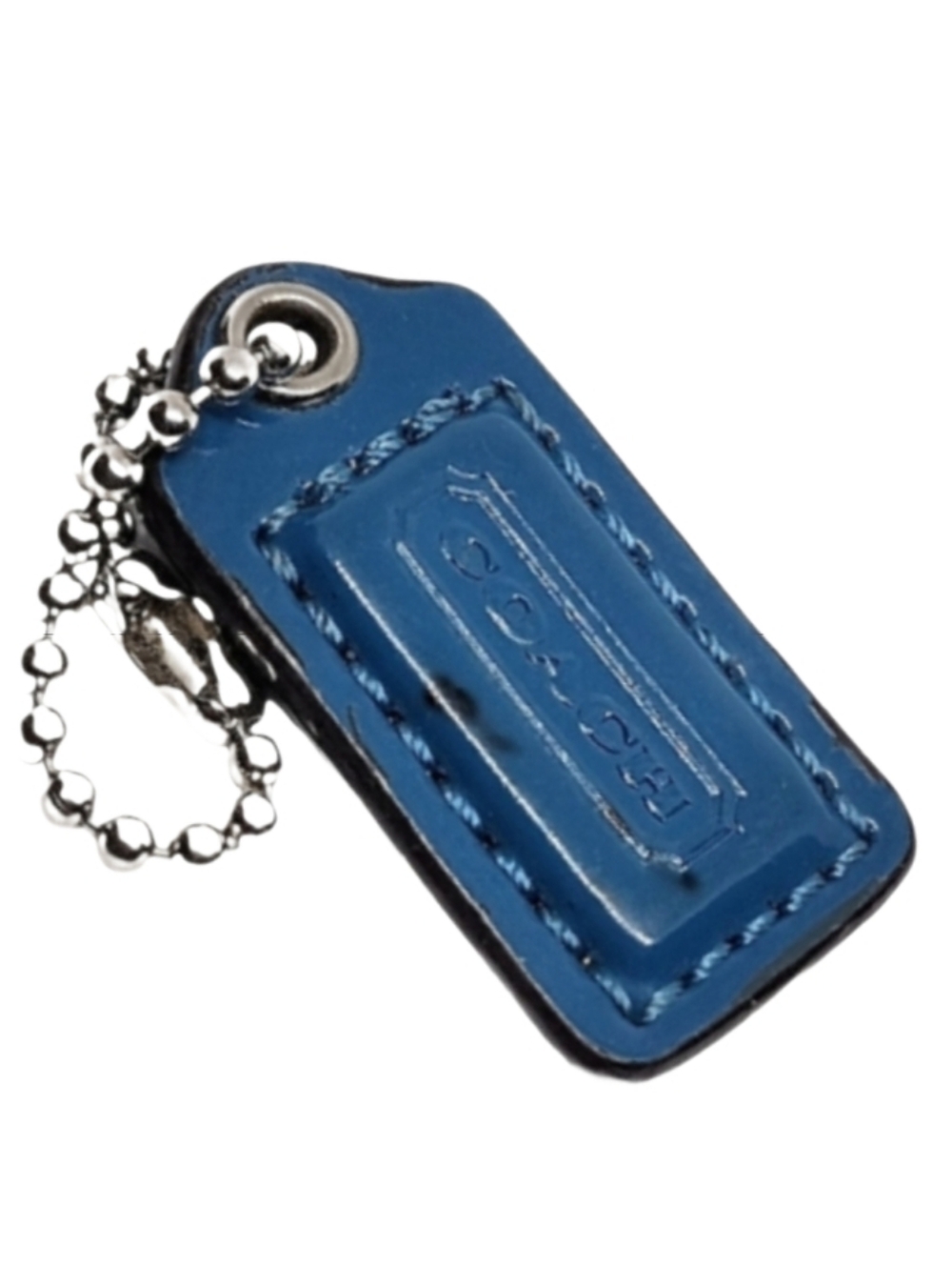💙 1.5" Coach Cerulean Patent Leather Hangtag Mini Bag Fob Charm Keychain Y2K